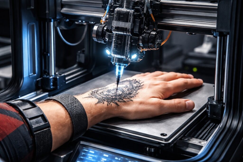 3D Printers Can Make Tattoos on Skin: The Results Are Impressive. A home 3D printer can be turned into a tattoo machine, but you probably shouldn't do it. 3D Printers Can Make Tattoos on Skin: The Results Are Impressive. A home 3D printer can be turned into a tattoo machine, but you probably shouldn't do it. Photo.