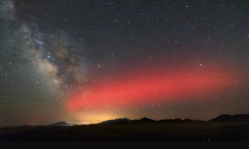 Red glow after a Falcon 9 rocket launch. Image source: yahoo.com