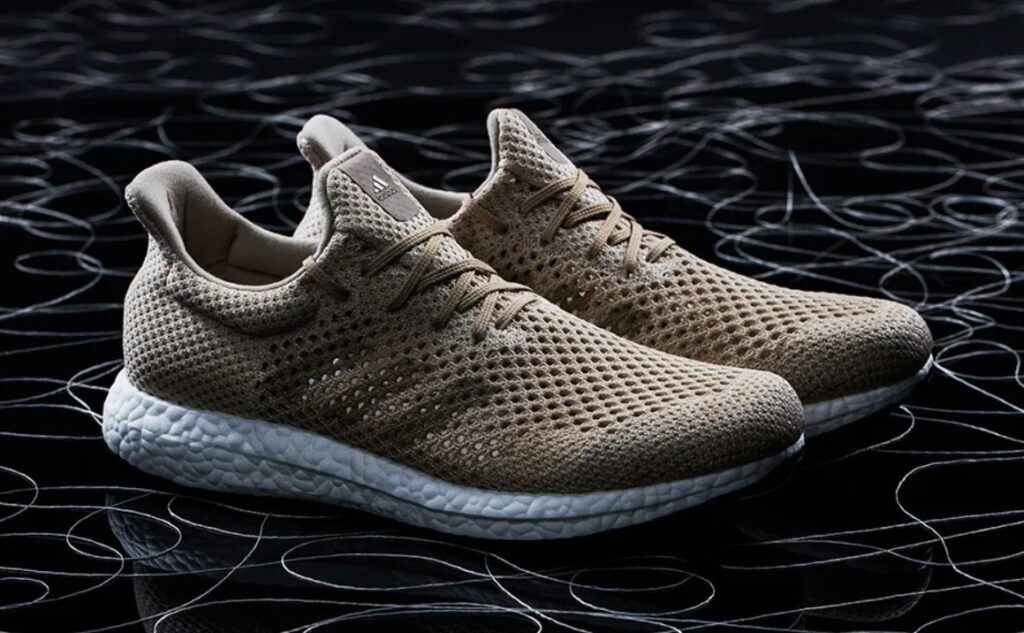 Clothing from spider silk. Adidas sneakers made from spider silk. Image source: sneakernews.com. Photo.