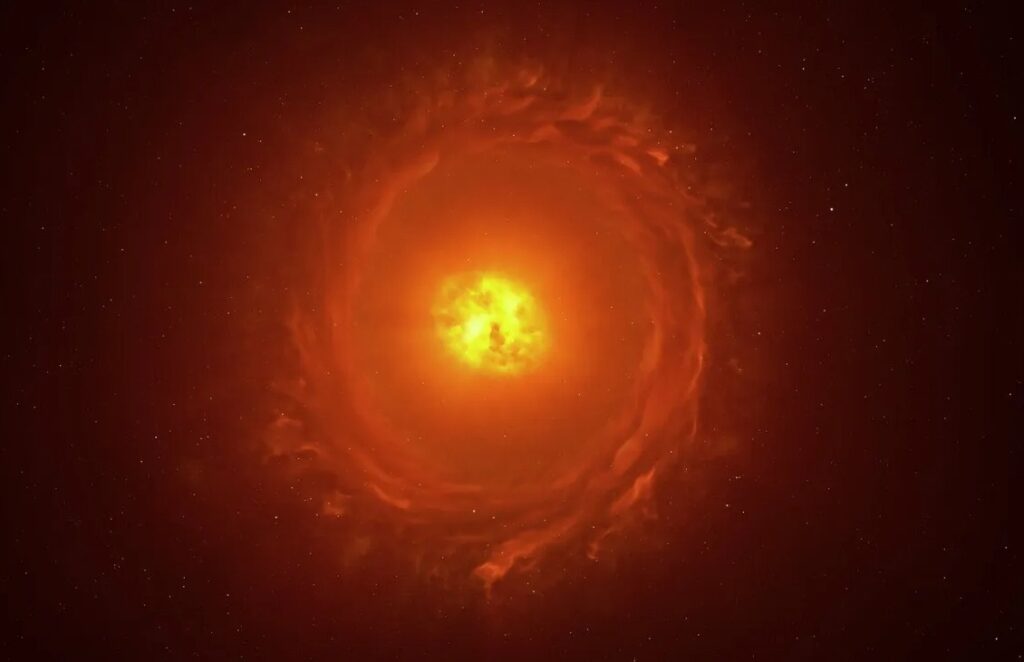 A Star the Size of Jupiter's Orbit Has Dimmed in Months: Scientists Are Alarmed. Artistic depiction of WOH G64, one of the largest known stars. Image source: iflscience.com. Photo.