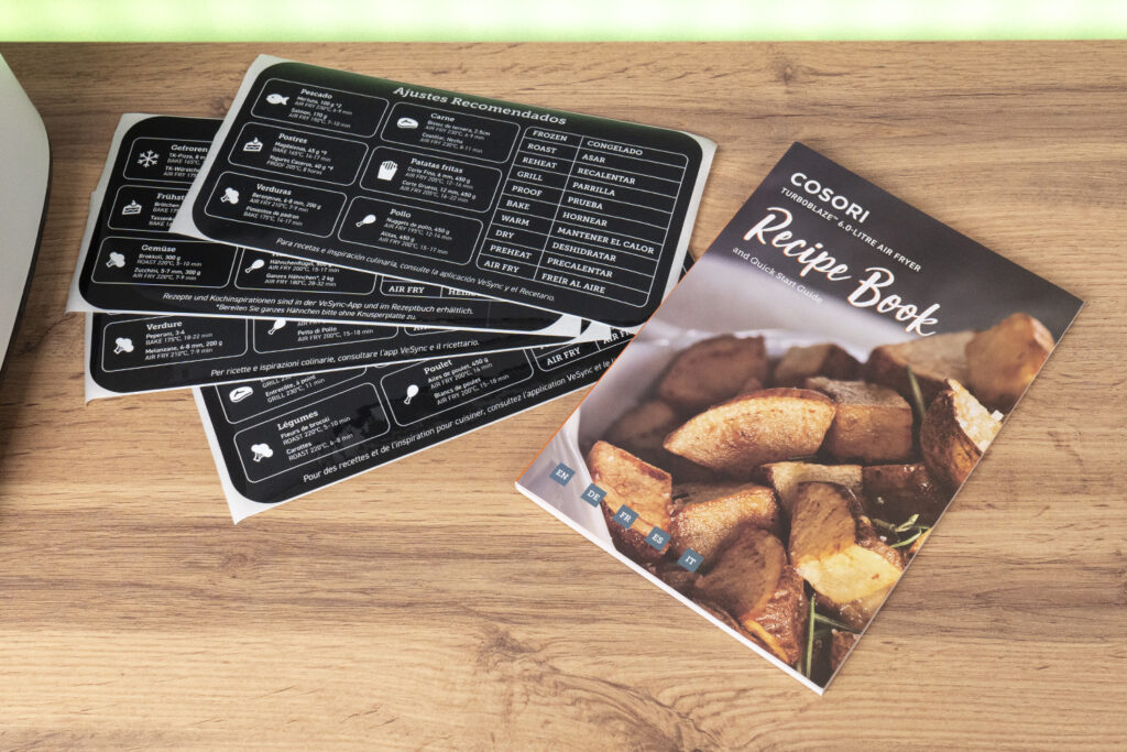 Included are hint stickers and a recipe book.