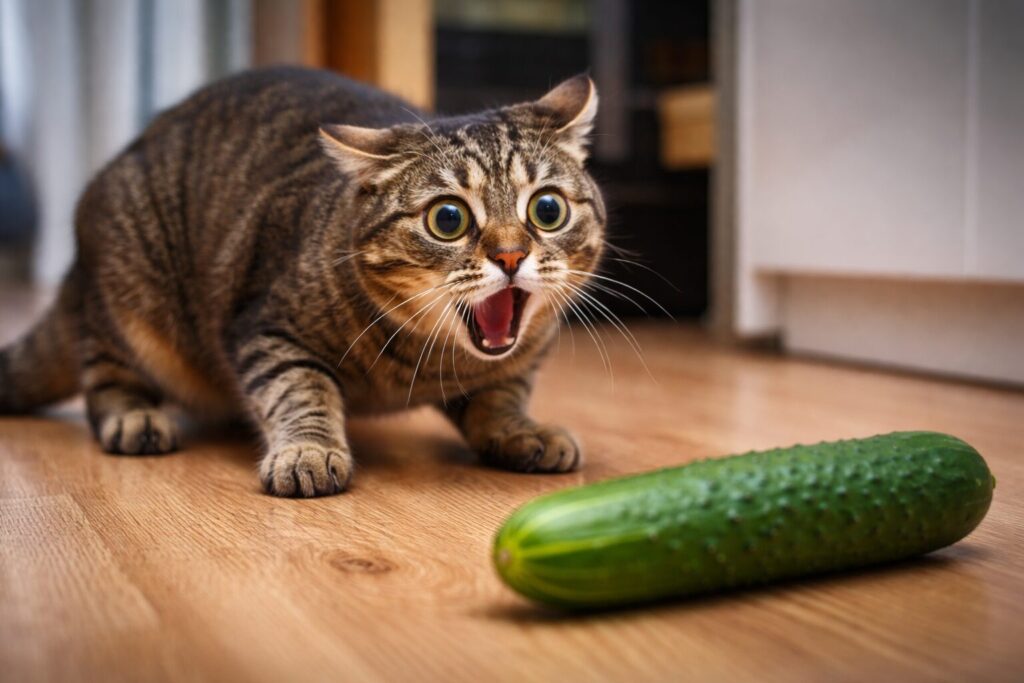 Why Cats Are Afraid of Cucumbers, New Objects, and Sudden Changes. Cats are afraid of the sudden appearance of a new object, and it's not specifically about the cucumber. Why Cats Are Afraid of Cucumbers, New Objects, and Sudden Changes. Cats are afraid of the sudden appearance of a new object, and it's not specifically about the cucumber. Photo.