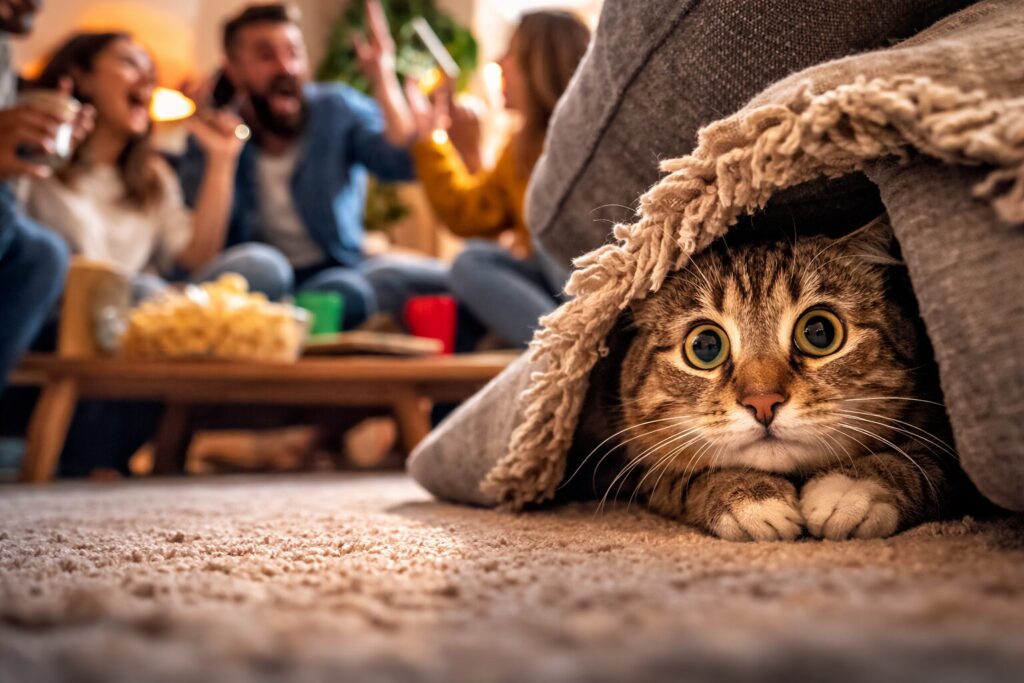 Why Cats Are Afraid of Strangers and New Animals. Some cats are naturally more timid, but others may fear new people due to past experiences, such as rough handling by a child. Why Cats Are Afraid of Strangers and New Animals. Some cats are naturally more timid, but others may fear new people due to past experiences, such as rough handling by a child. Photo.