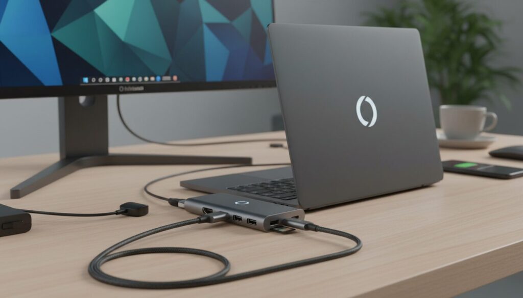 What to connect to the fast USB 3 port. One port isn't a death sentence. With the right hub, MacBook Neo transforms into a full-fledged workstation. Photo.
