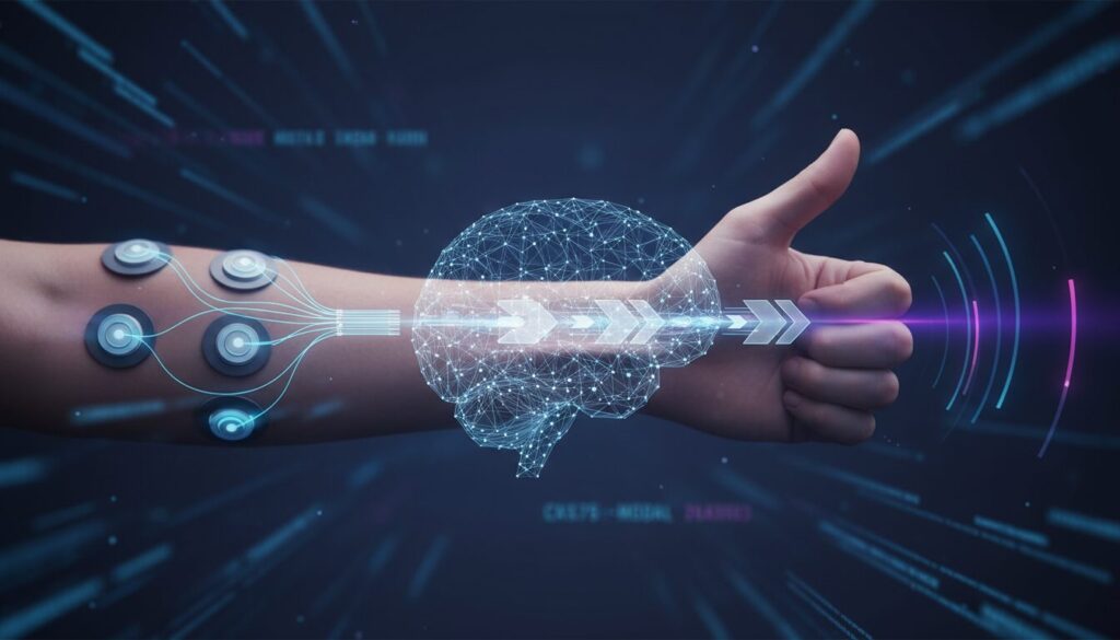How EMBridge works and why it's a breakthrough. The model literally learns to 'translate' from the language of muscles to the language of gestures — even if it sees this specific gesture for the first time. Photo.