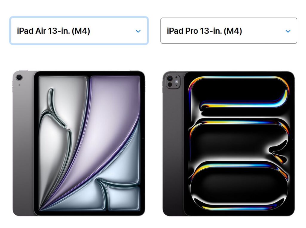 iPad Air M4 or iPad Pro M4 — Which to Choose. Air on the left, Pro on the right. Can you guess which is which? Buyers often can't either. iPad Air M4 or iPad Pro M4 — Which to Choose. Air on the left, Pro on the right. Can you guess which is which? Buyers often can't either. Photo.