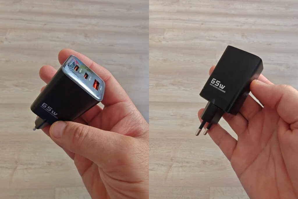 Charger with 2 USB-C and USB-A. Has multiple ports for charging several devices. Photo.