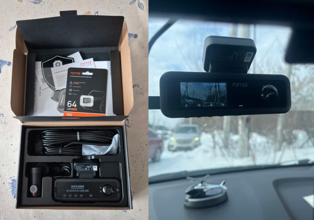 70mai 4K dashcam to protect against road scams. Mount it behind the rearview mirror, and it won't bother you. Photo.
