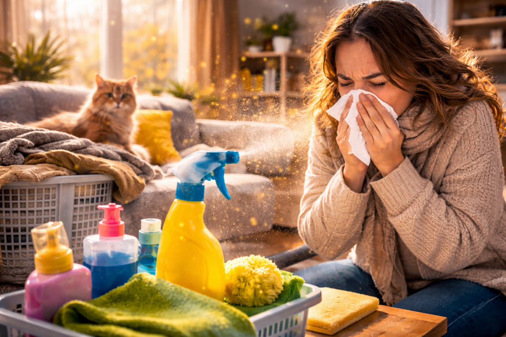 Allergies at Home: Dust Mites, Dust, and Mold. In spring, allergens become active not only outdoors but also inside the home. Allergies at Home: Dust Mites, Dust, and Mold. In spring, allergens become active not only outdoors but also inside the home. Photo.