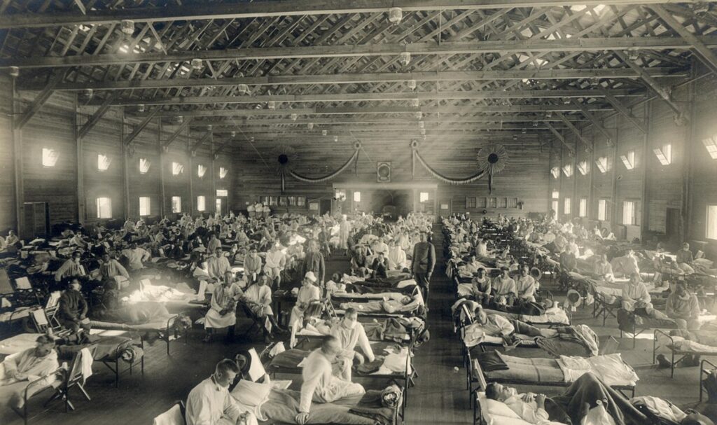 Emergency hospital during the Spanish flu epidemic. Image source: wikipedia.org. Photo.