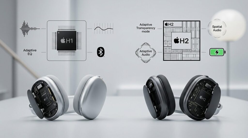Comparison of AirPods Max first and second generation — H1 and H2 chips, key functionality differences