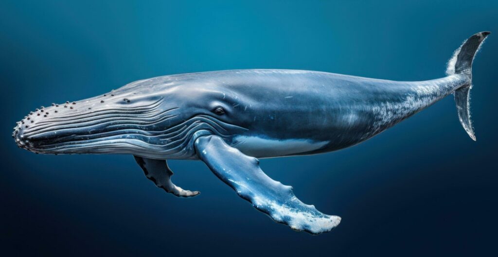 The blue whale feeds on very small food. Image source: vecteezy.com