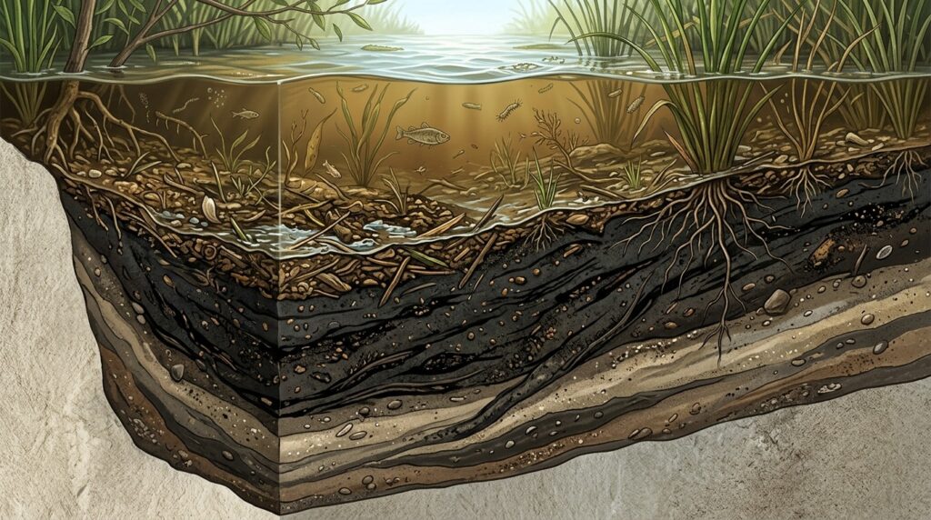 How much carbon does one beaver dam absorb. Carbon accumulates in bottom sediments of beaver ponds, where decomposition of organic matter nearly stops. Photo.