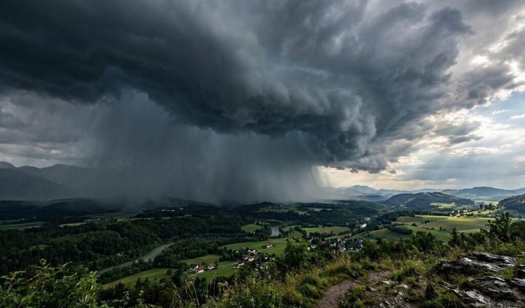 Why clouds don't fall to the ground. Rain is the process of a cloud falling to the ground. Photo.