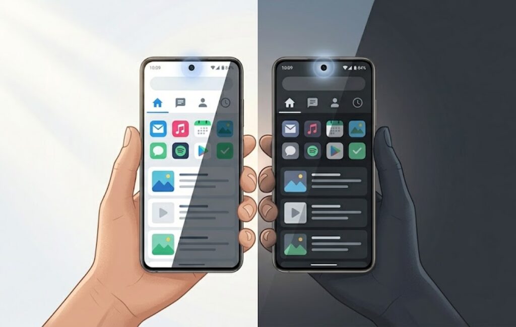 The smartphone's ambient light sensor detects the surrounding light level
