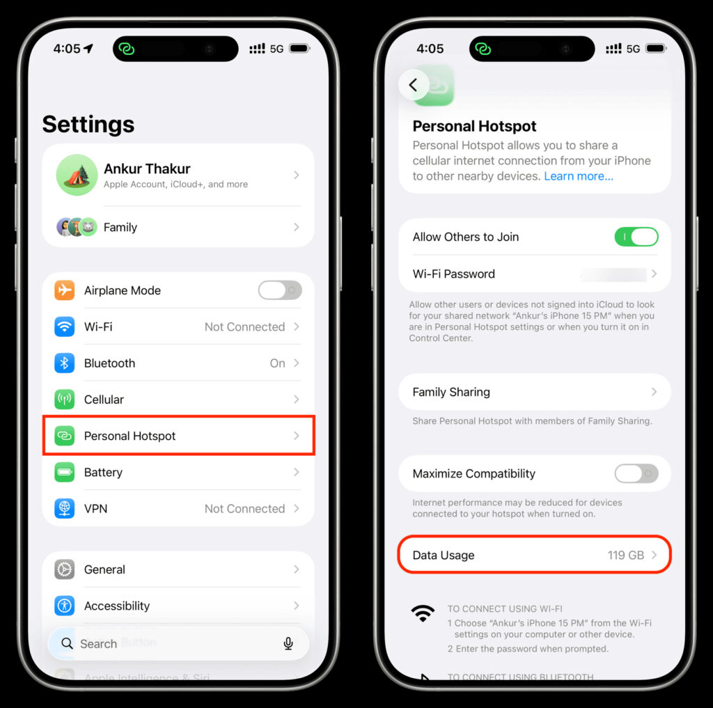 How to check hotspot data usage. A new option has appeared in the hotspot settings. Image: idownloadblog.com. Photo.