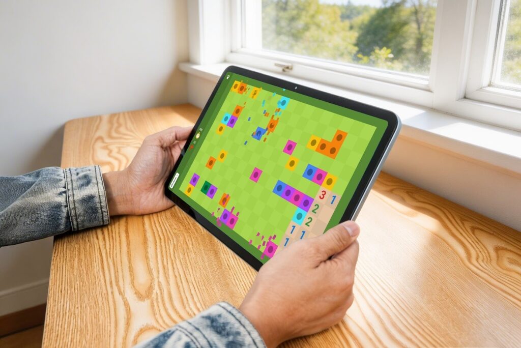 The tablet has a really large screen. Photo.