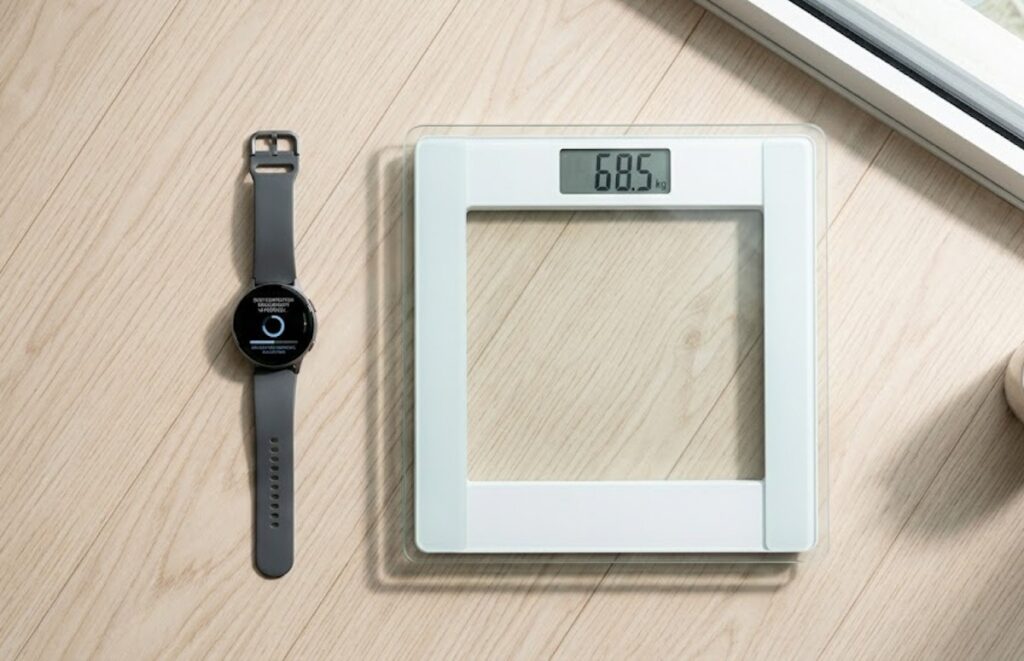 Scales don't always reflect as accurate a picture as a watch with body composition detection. Photo.
