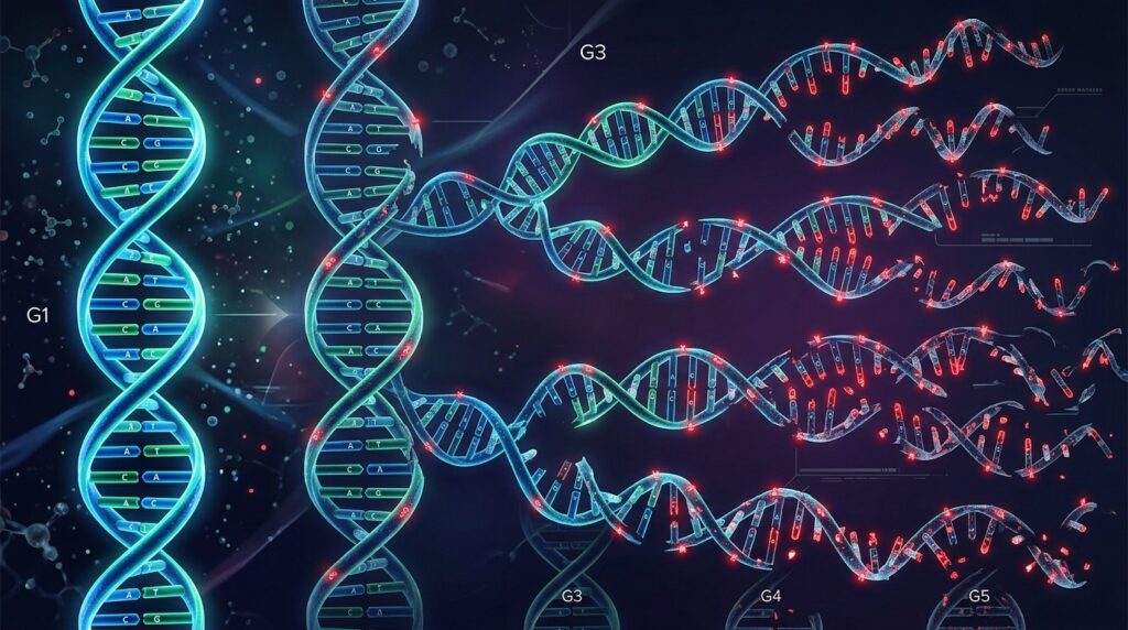 Schematic illustration of mutation accumulation in DNA during serial cloning