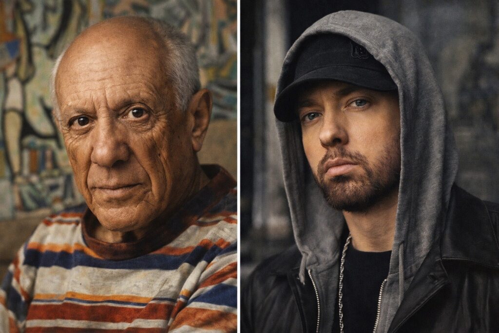 Picasso and Marshall Bruce Mathers III. Photo.