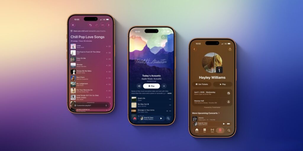Apple Music Update in iOS 26.4 — What Changed. Describe your mood and AI will create playlists for you. Image: 9to5mac.com.