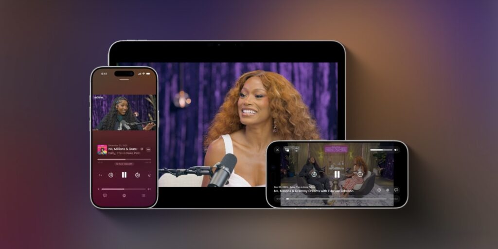 Video Podcasts in Apple Podcasts — Offline Downloads and Full-Screen Mode in iOS 26.4. Video podcasts got upgraded. Image: 9to5mac.com.