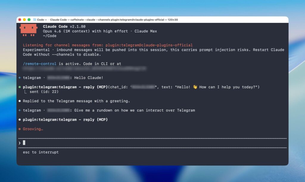 Setting up the Telegram plugin in the Claude Code terminal