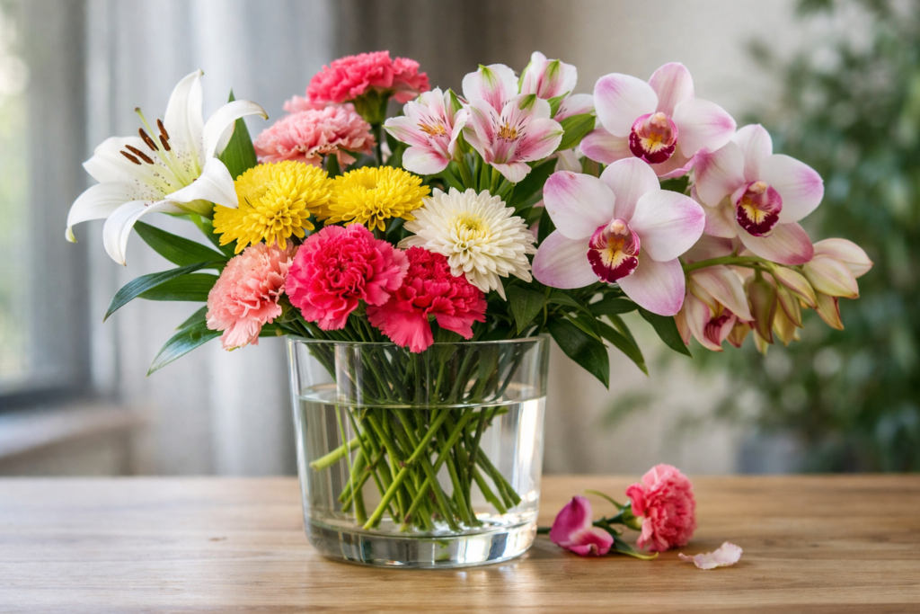 Which flowers last the longest in a vase: the most resilient bouquets. A guide for men and beyond: chrysanthemums, carnations, alstroemerias, lilies, and orchids are the most resilient flowers for a vase. Which flowers last the longest in a vase: the most resilient bouquets. A guide for men and beyond: chrysanthemums, carnations, alstroemerias, lilies, and orchids are the most resilient flowers for a vase. Photo.
