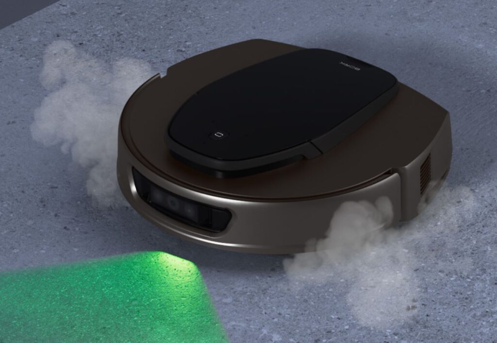 The vacuum doesn't just collect dust — it also treats the surface with hot steam
