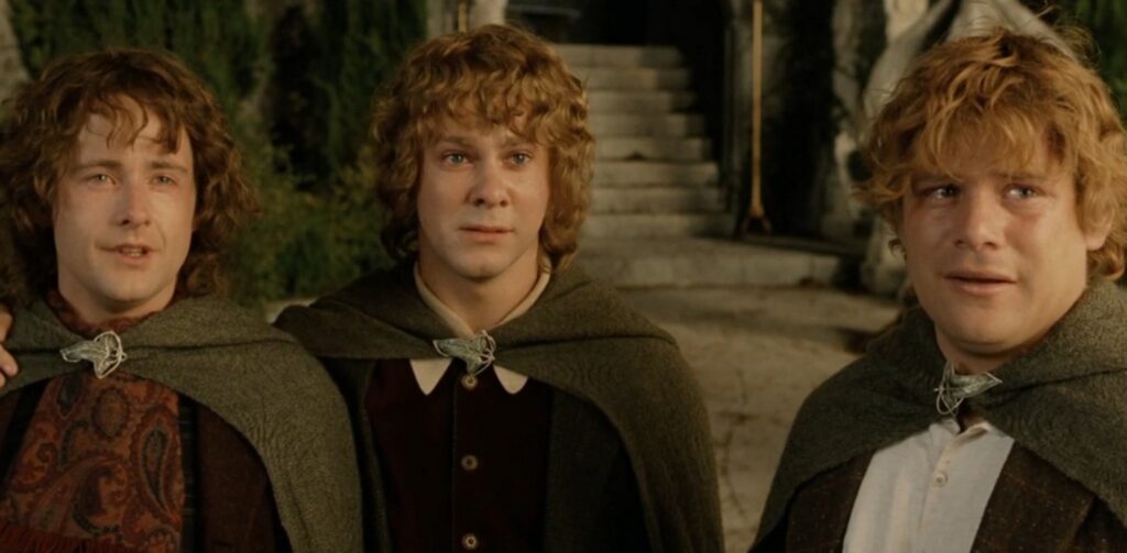 Hobbits Sam, Merry, and Pippin.