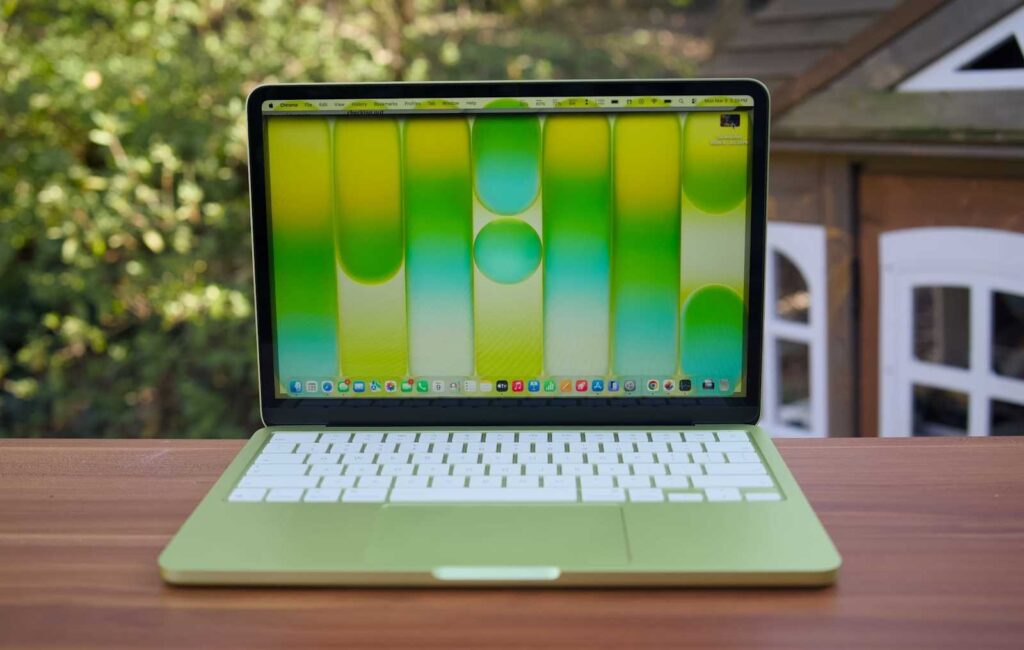 The design is a success. Even despite the bright colors, the MacBook is easily recognizable from a distance. Image: engadget.com