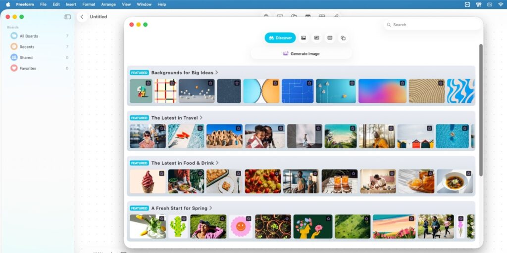 New Freeform features in macOS 26.4. The option is new, but only for those who pay for Creator Studio. Image: 9to5mac.com. Photo.