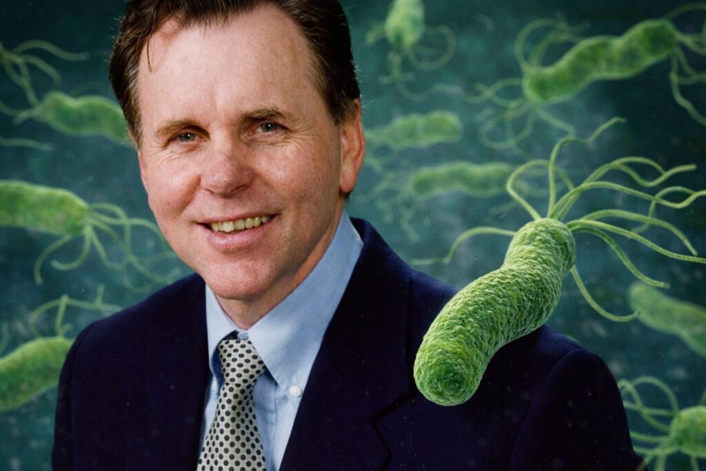 How a doctor infected himself with gastritis and won a Nobel Prize for it. Barry Marshall ate dangerous bacteria to prove the effectiveness of a new method for treating stomach ulcers. Photo.