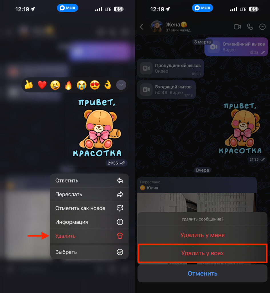 What does delete for everyone mean in MAX. This is how a message is deleted for everyone. Photo.