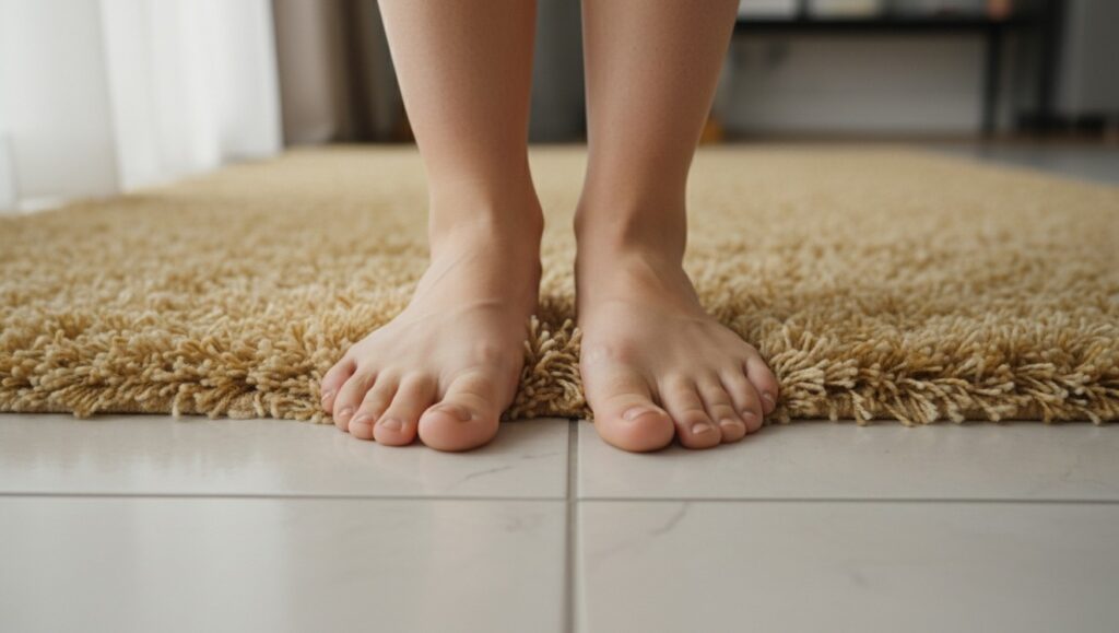 Why Tile Feels Colder Than Carpet. Tile and carpet are the same temperature, but your feet categorically disagree. Why Tile Feels Colder Than Carpet. Tile and carpet are the same temperature, but your feet categorically disagree. Photo.