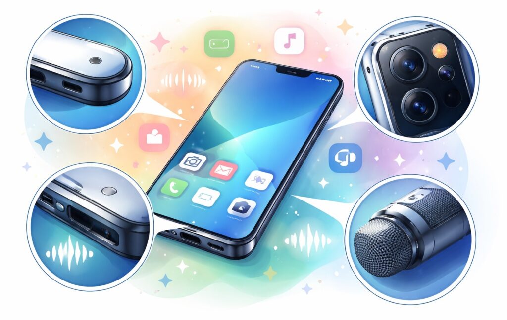 How Many Microphones Does Your Smartphone Have, and What Are They For. A smartphone has several microphones. How Many Microphones Does Your Smartphone Have, and What Are They For. A smartphone has several microphones. Photo.