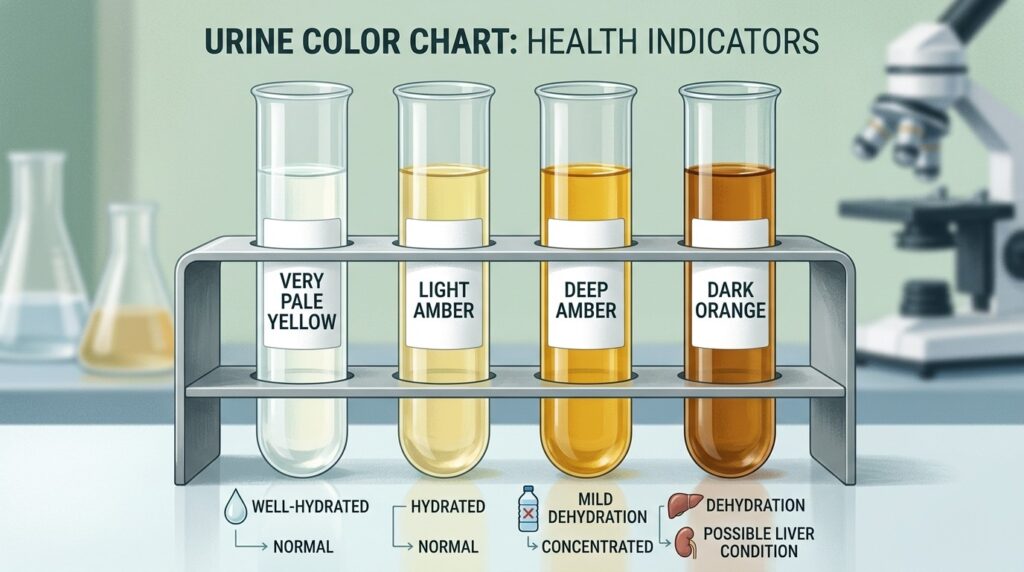 Shades of yellow: from normal to signs of dehydration. Photo.