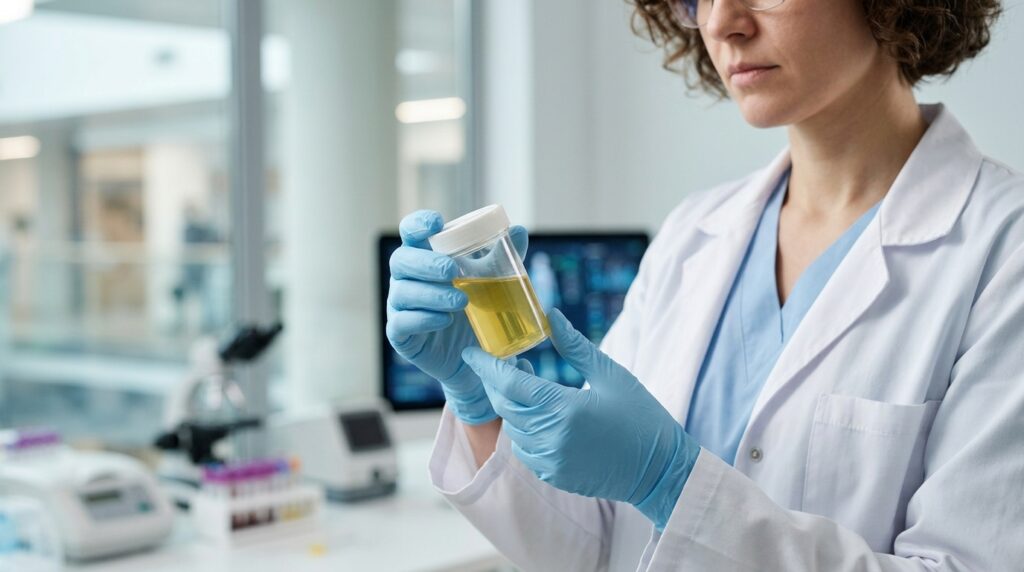 A laboratory urine test can reveal what is not visible to the naked eye. Photo.