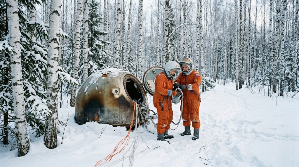 The cosmonauts found themselves in the snow-covered taiga — far from any settlement