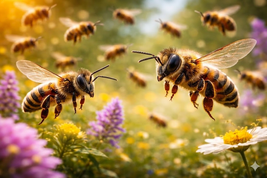 Why Bees Don't Collide in the Air and How They Manage to Fly Without Crashes. Bees almost never collide — it's all about their special vision. Why Bees Don't Collide in the Air and How They Manage to Fly Without Crashes. Bees almost never collide — it's all about their special vision. Photo.