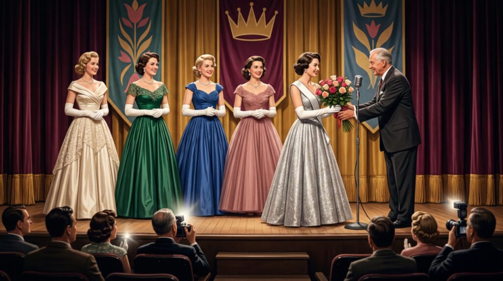 A beauty pageant from the 1950s — this is where the 90-60-90 standard originated
