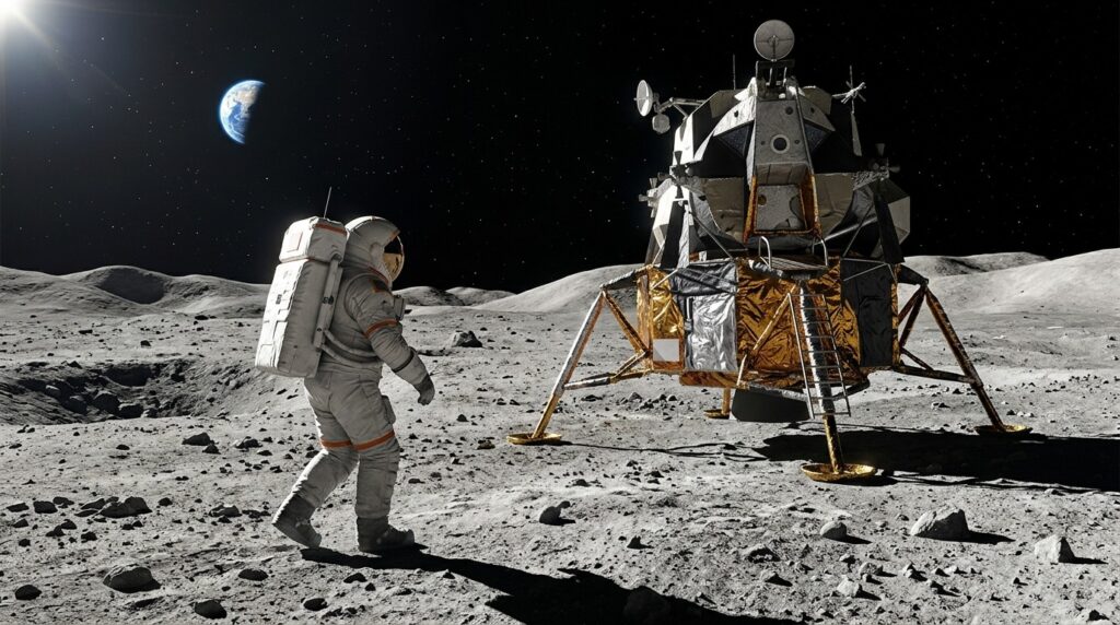 Future astronauts will have to work on the Moon without atmospheric protection. Photo.