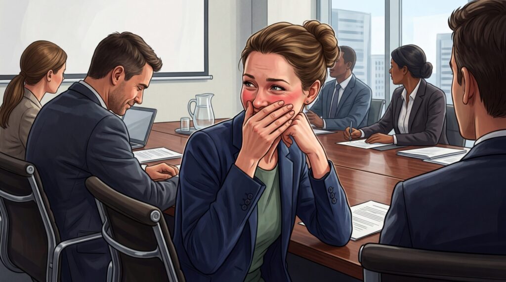 Trying to hold back laughter in a serious meeting — a situation familiar to many