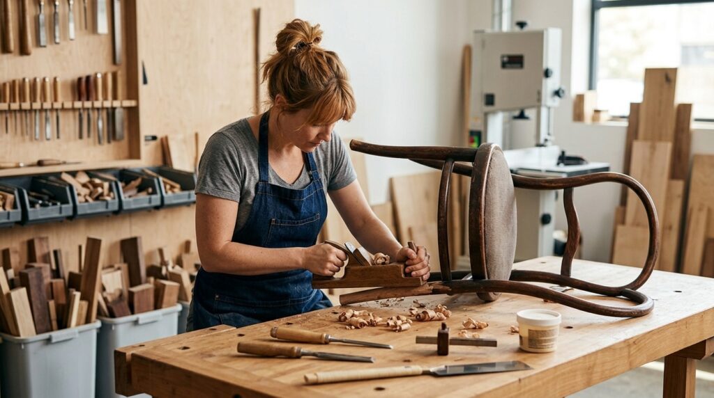 Repairing wooden furniture using traditional methods — an approach that worked in the USSR and hasn't lost its relevance today. Photo.