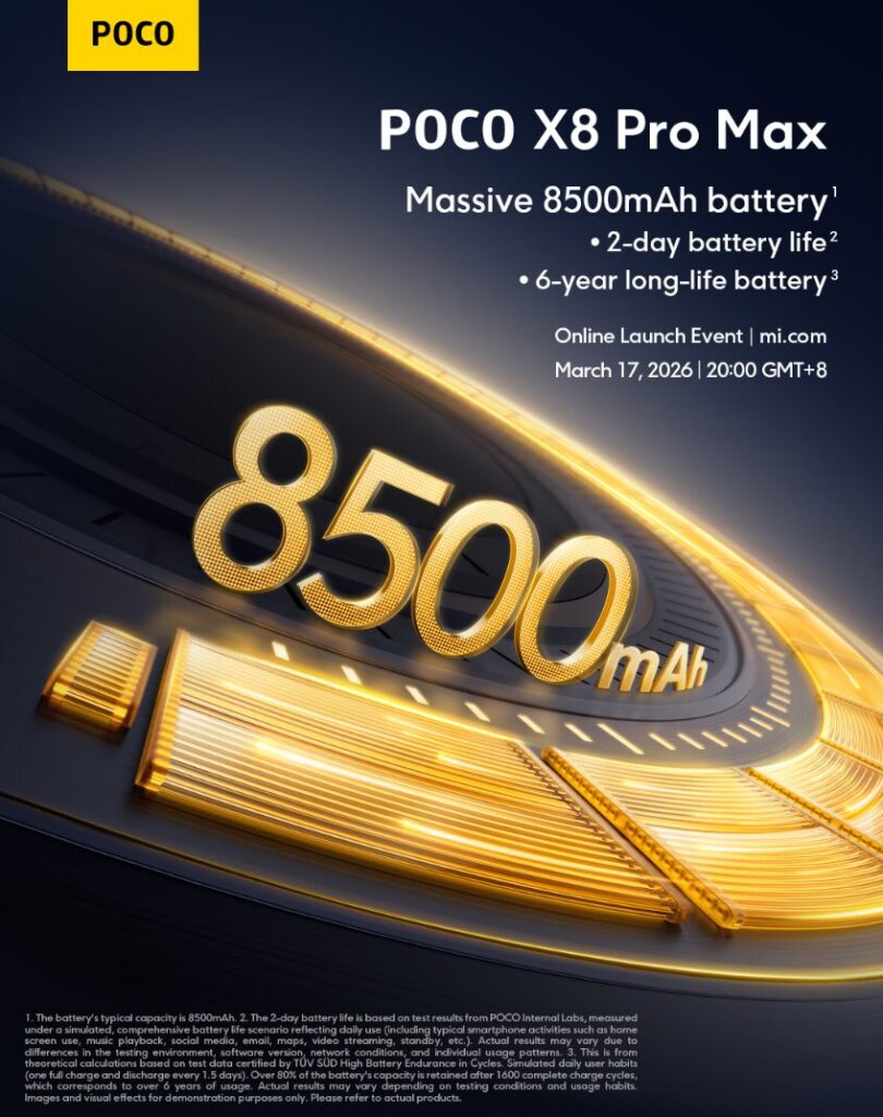 How long do POCO X8 Pro and X8 Pro Max last without charging. The Pro Max has a very large battery. Photo.