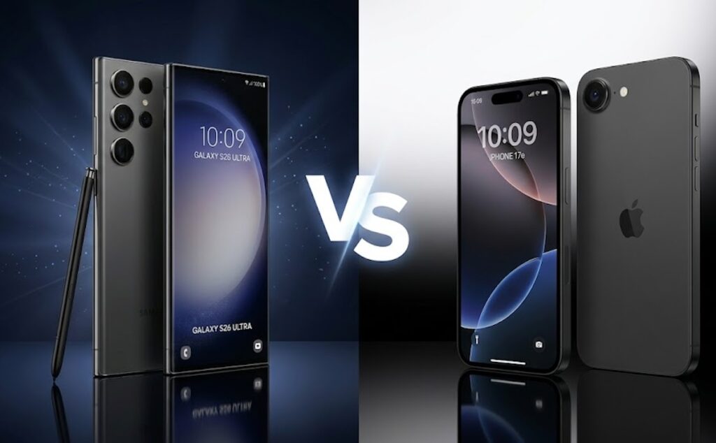 Samsung Galaxy S26 Ultra vs iPhone 17e: choosing the best smartphone of 2026. Photo.