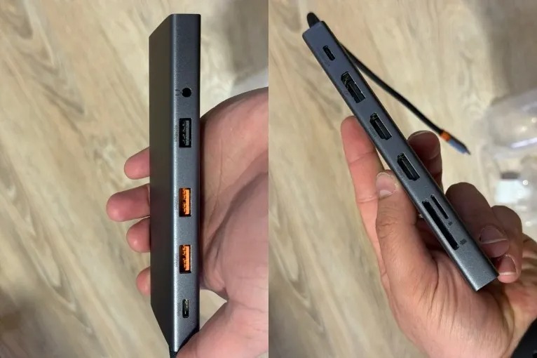 Which USB-C hub to buy for MacBook Neo. This hub has just one plug, so there won't be any connection problems. Photo.