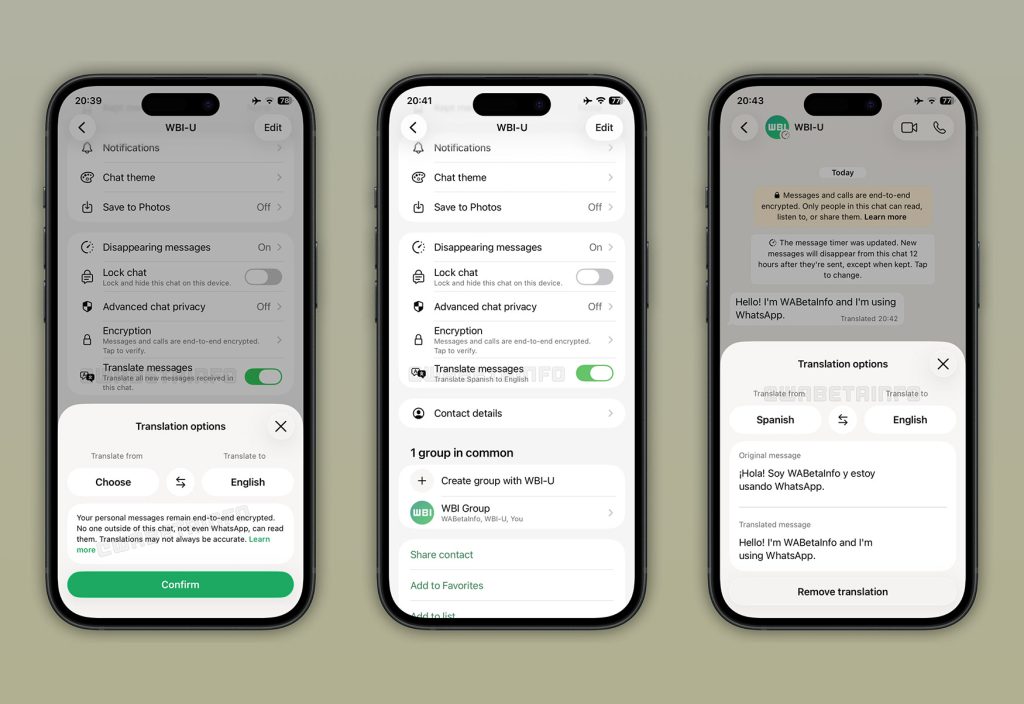 How the automatic translator works in WhatsApp on iPhone. Image: 9to5mac.com