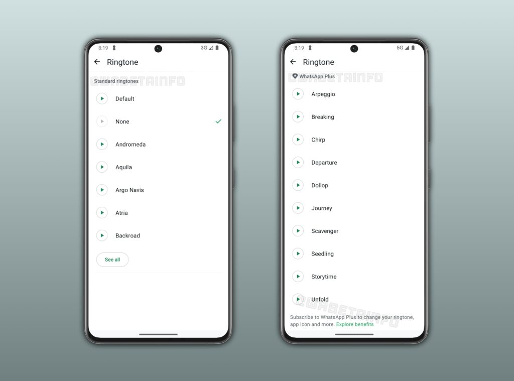 What Features Will WhatsApp* Plus Include. Exclusive ringtones are also coming. Image: WABetaInfo. Photo.