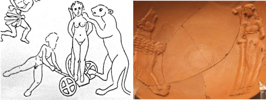 1. A woman thrown to the beasts. Terra sigillata found in Gaul, approximately 2nd century. 2. A woman thrown to a bear, dish found in Rome, 4th century. Image source: tandfonline.com.